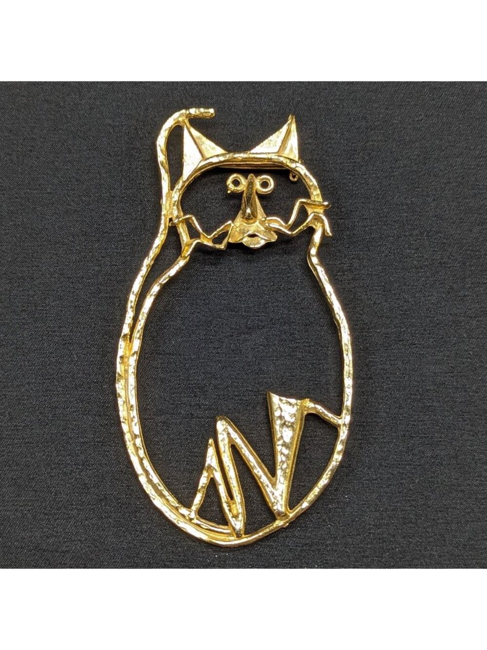 Abstract Gold-Toned Cat Brooch Pin Vtg Retro Modernist Whimsical Chonky Kitty 4"